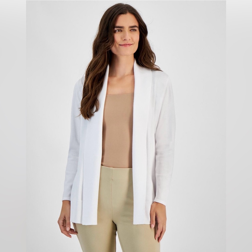 NWT JM Collection Shawl Collar Long Sleeve White Open Front Cardigan